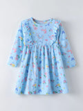 Children's Unicorn Rainbow Print Ruffle Trim Long Sleeve Dress