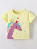 Children's Cute Unicorn Graphic Ruffle Sleeve T-Shirt