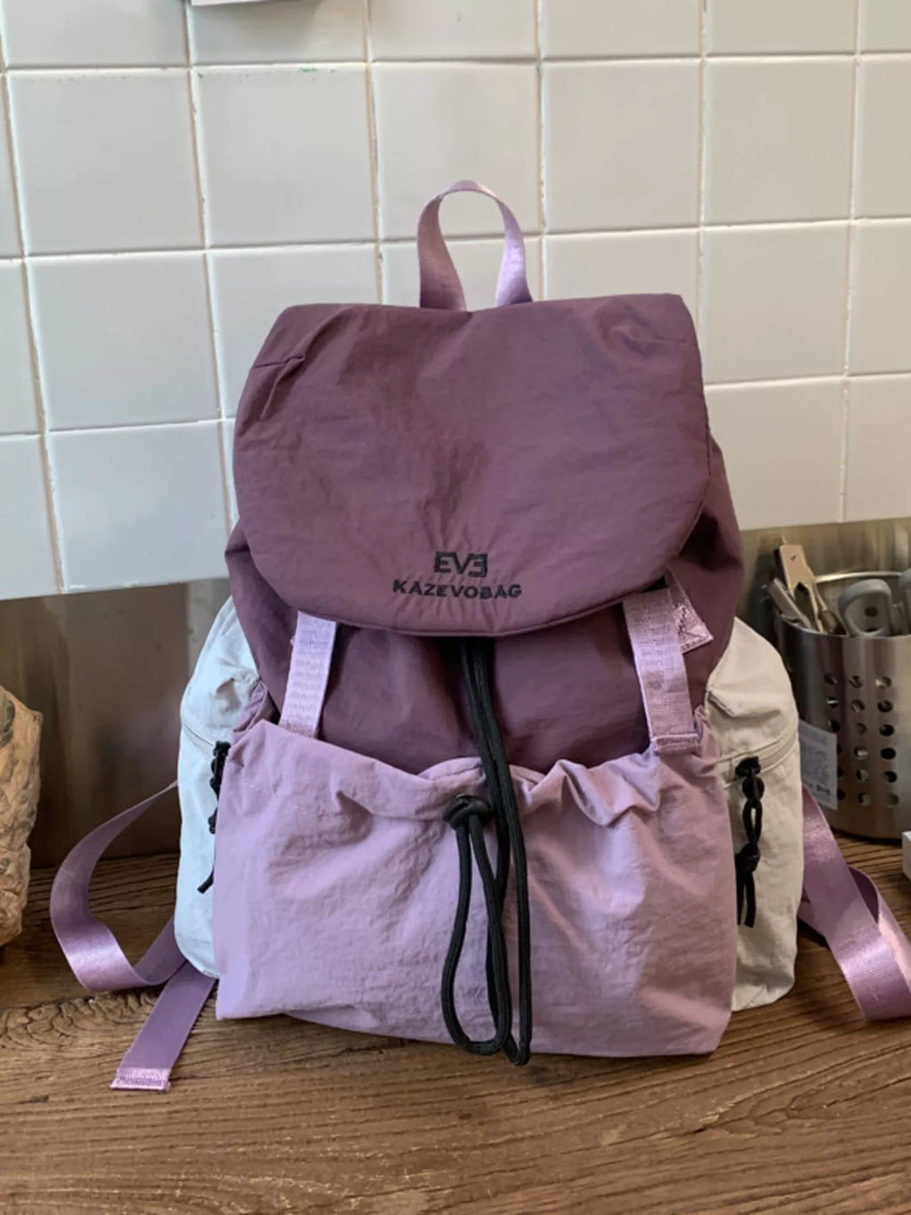 Drawstring Color Block Backpack Bag