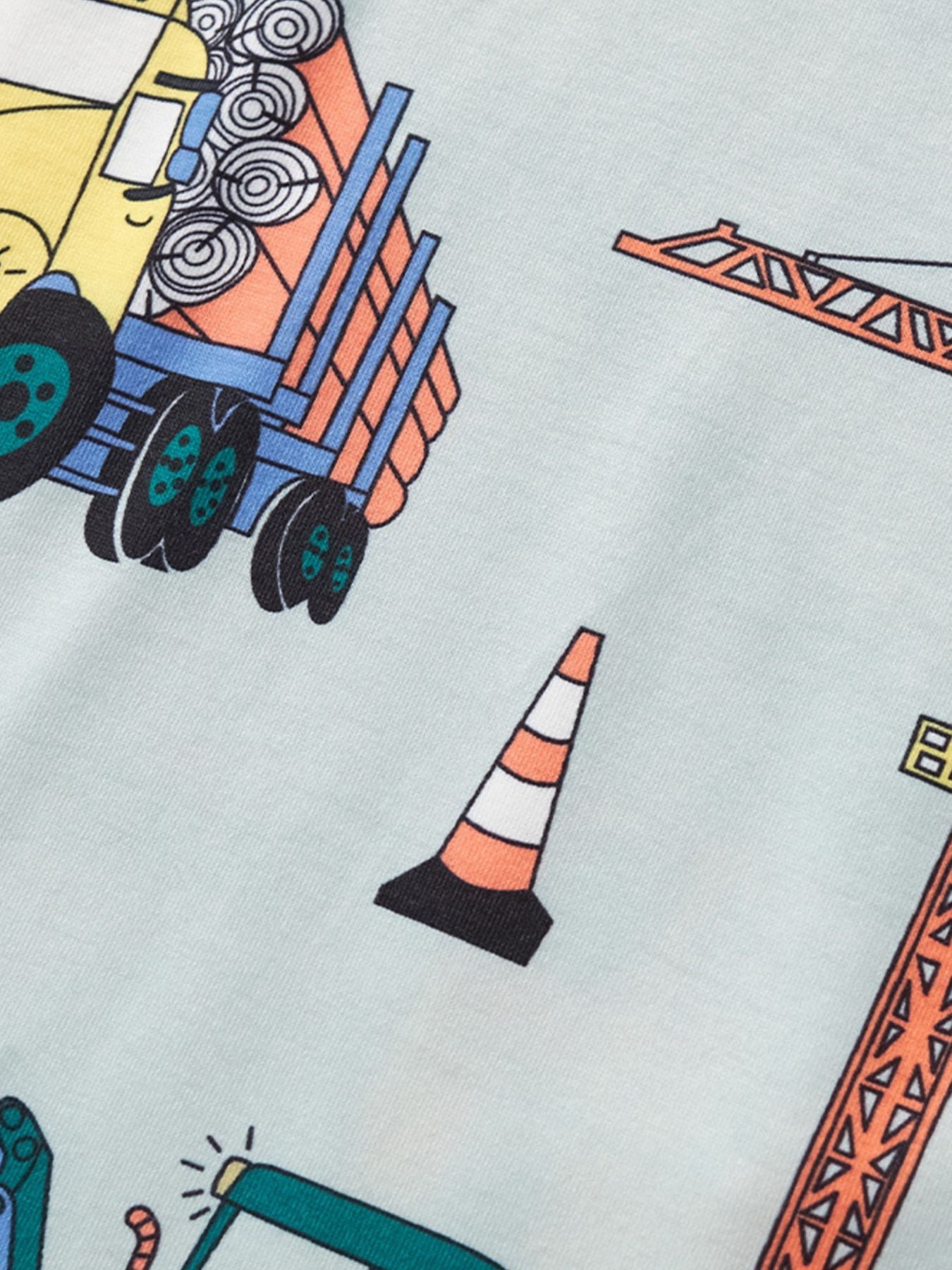 Children's Construction Vehicle Print Crew Neck Short Sleeve T-Shirt
