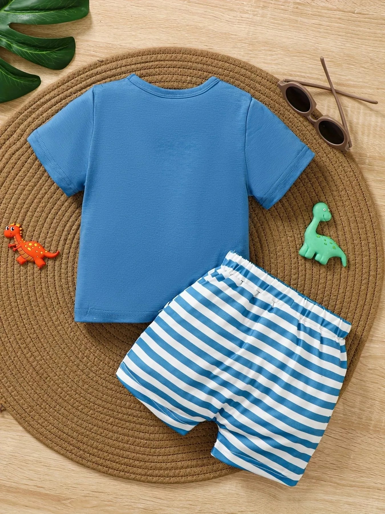 Children's Dinosaur Print Tee & Striped Shorts Set