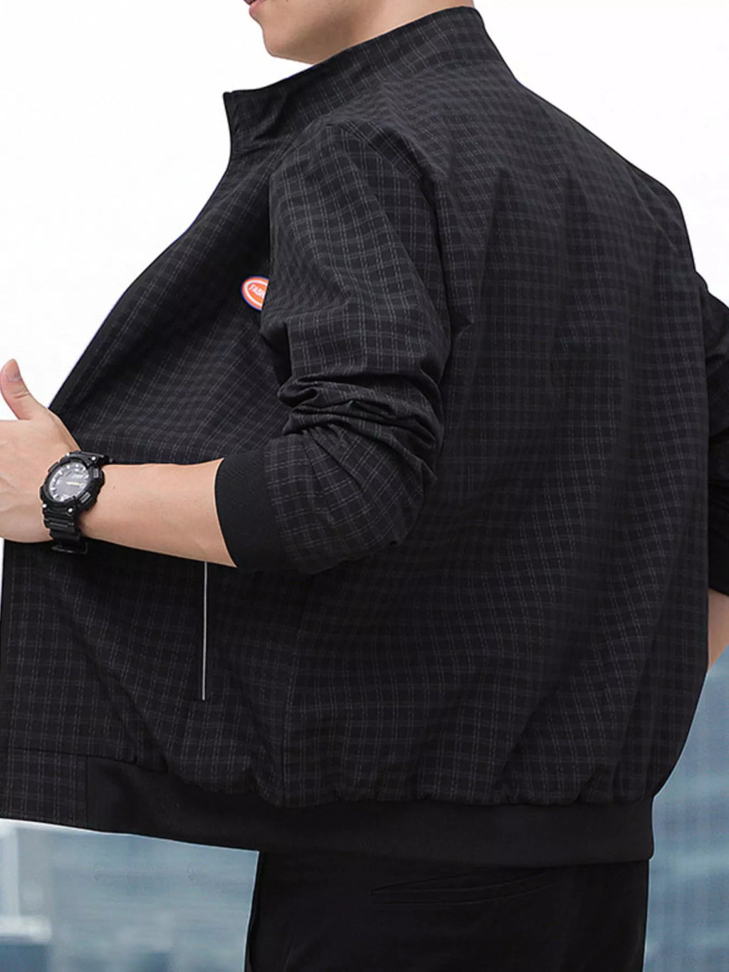 Men's Plus Size Plaid Lightweight Zip-Up Jacket