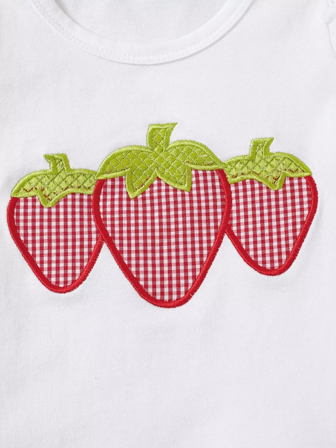 Children's Strawberry Gingham Ruffle Trim Top and Shorts Set