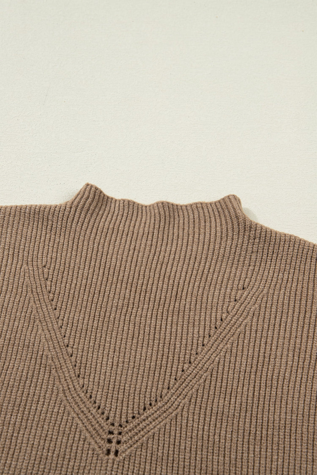 Light French Beige Solid Color Ribbed Knit Mock Neck Loose Sleeveless Sweater