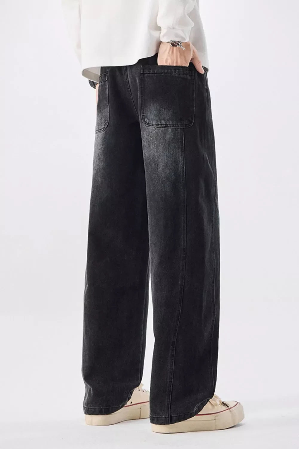 Men's Plus Size Vintage Wash Wide Leg Jeans