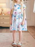 Children's Floral Print Peter Pan Collar Puff Sleeve Dress