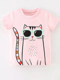 Children's Cat Graphic Short Sleeve T-Shirt