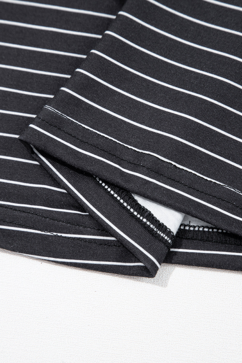 Black Stripe Ruffled Short Sleeve Crew Neck T Shirt Shift Mini Dress