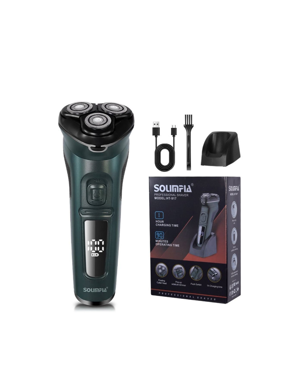 Rechargeable Rotary Electric Shaver with LED Display