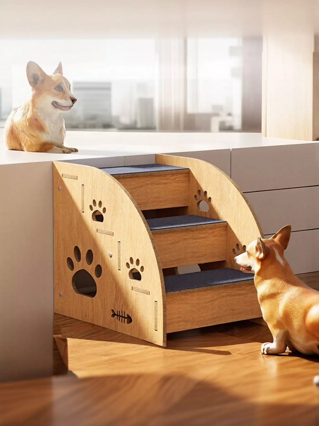 Wooden Pet Stairs with Paw Prints