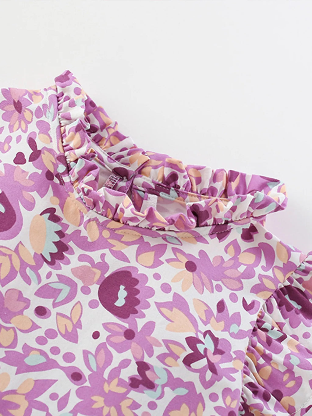 Children's Floral Print Ruffle Trim A-Line Dress