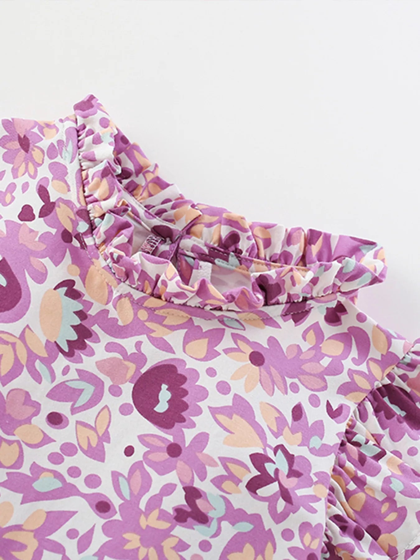 Children's Floral Print Ruffle Trim A-Line Dress