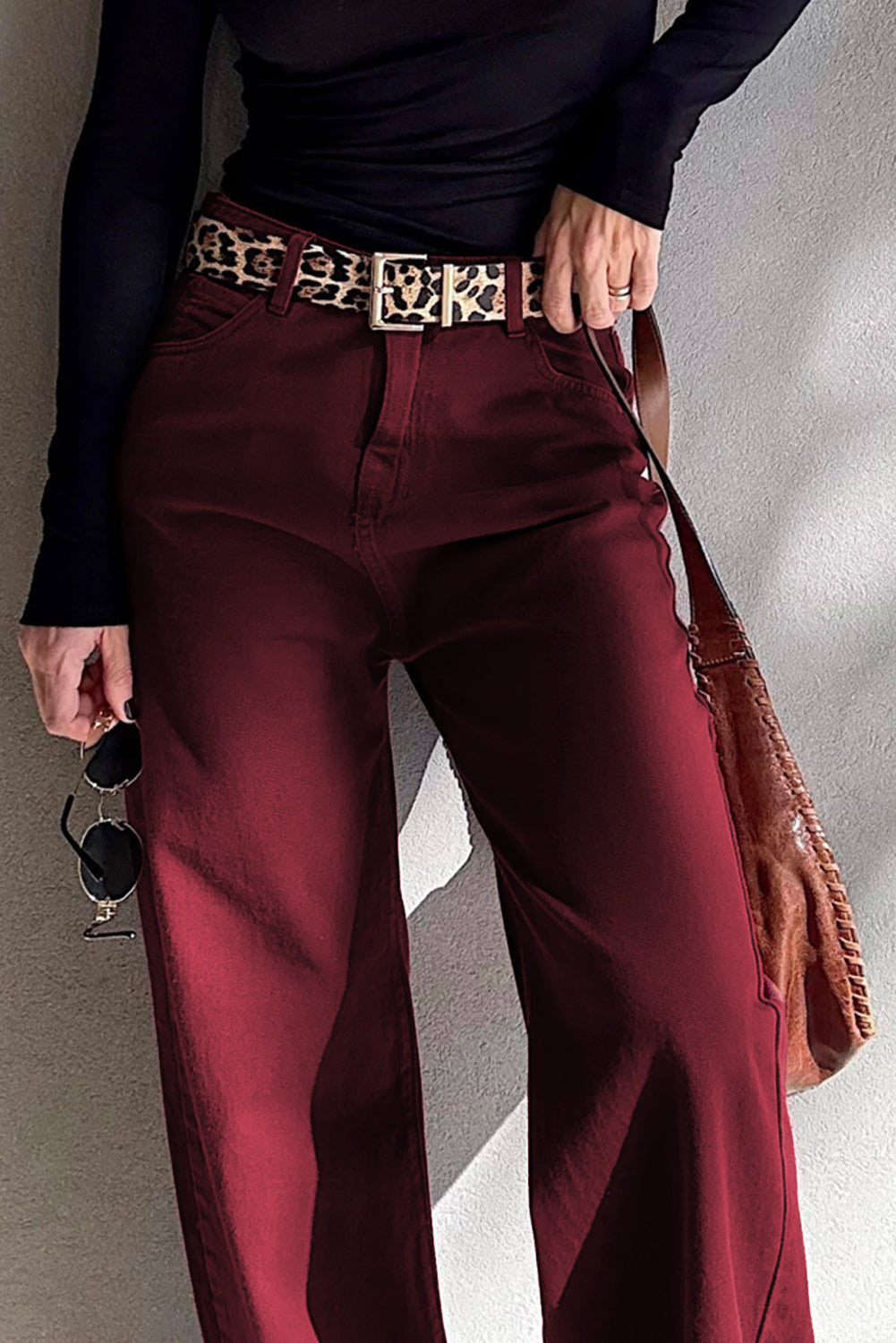 Red Dahlia Loose Straight High Waist Solid Color Jeans