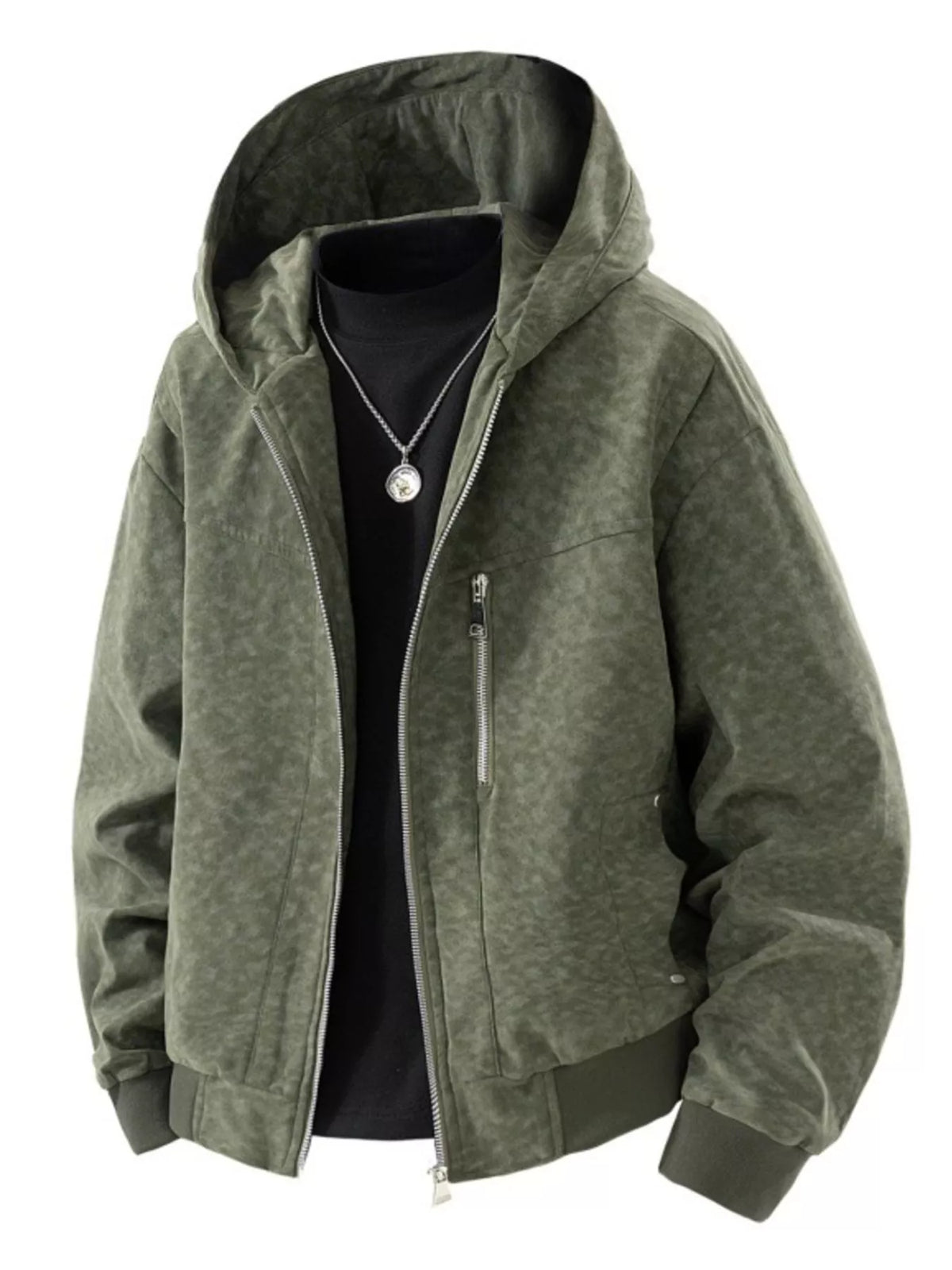 Men's Plus Size Zip Up Hooded Bomber Jacket