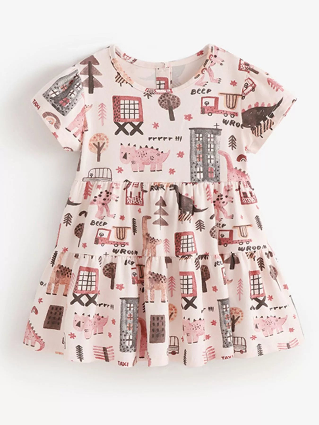 Children's Tiered Cartoon Print Casual Dress