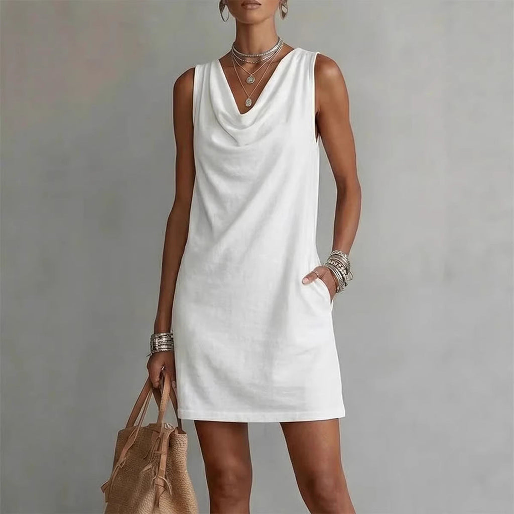 Women's Off-Shoulder Sleeveless Dress – Casual Midi Dress