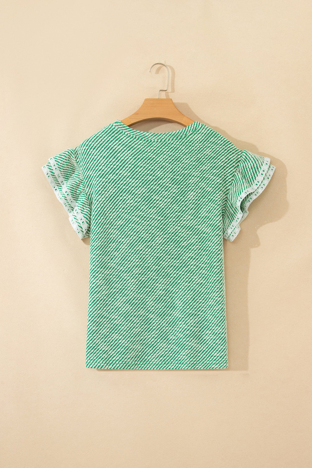 Clearly Aqua Twilled Print Lace Trim Ruffled Short Sleeve Blouse