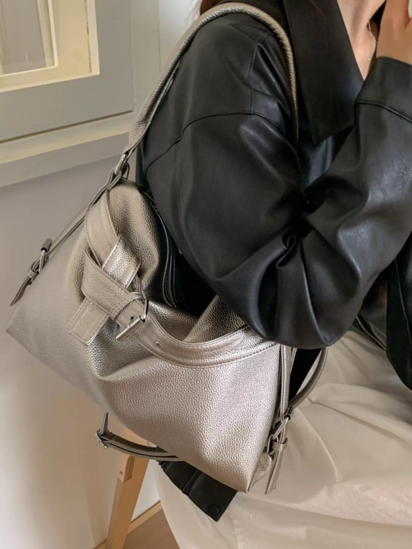 Decor Buckle Leather Shoulder Bag