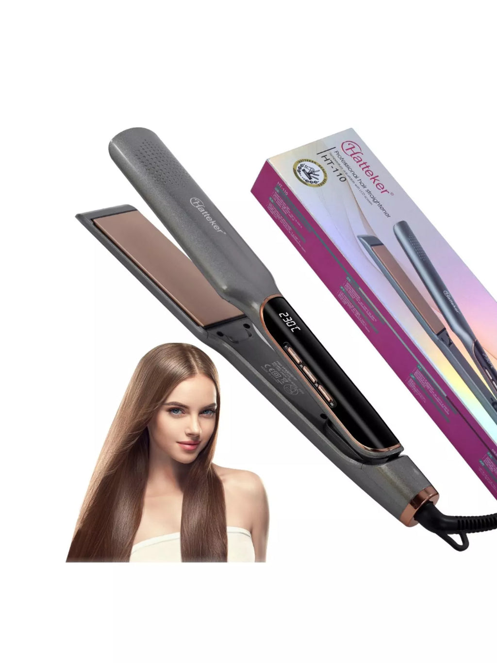 Curling and Straightening Hair Iron with Temperature Control