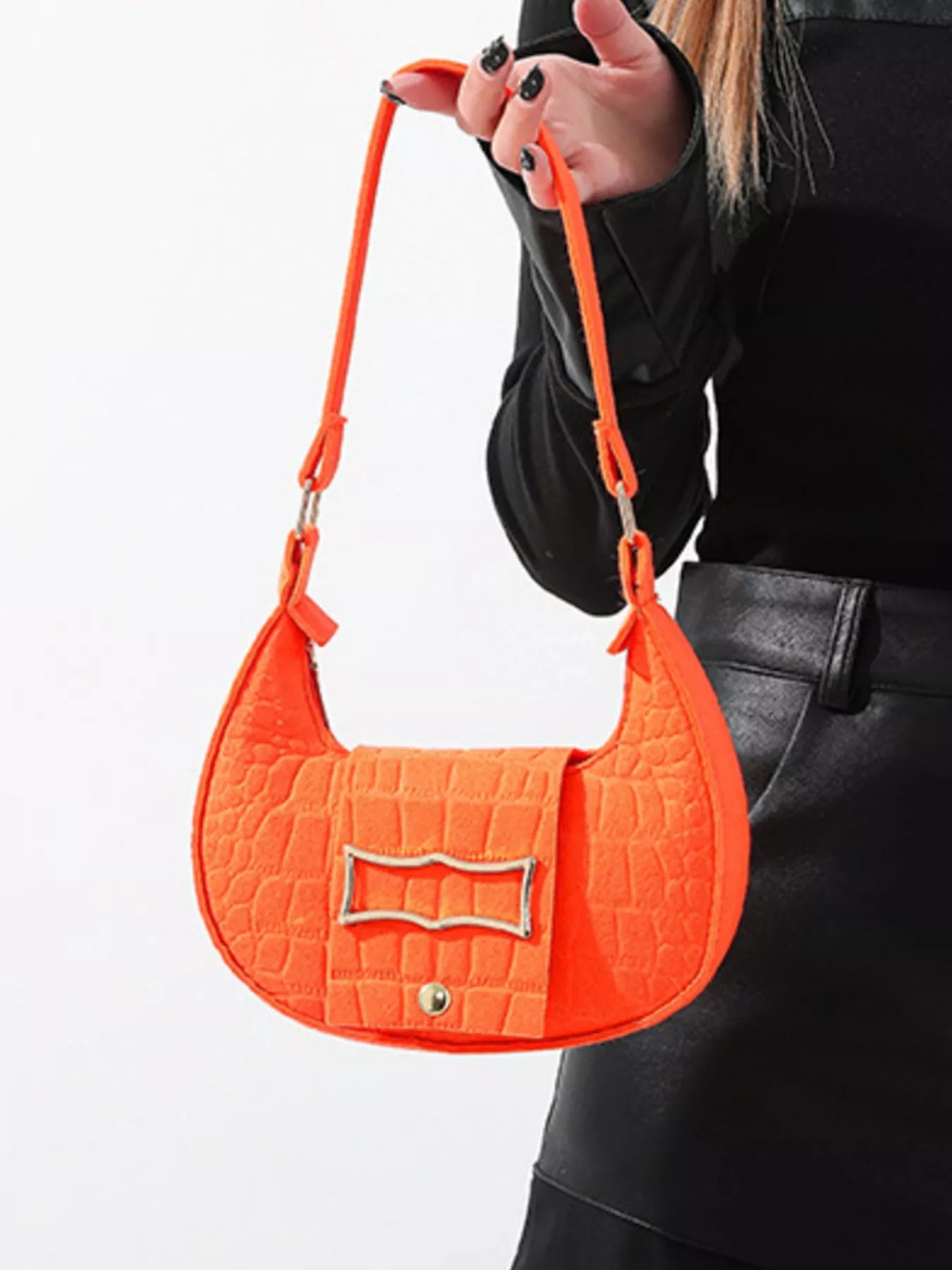 Crocodile Embossed Flap Shoulder Bag