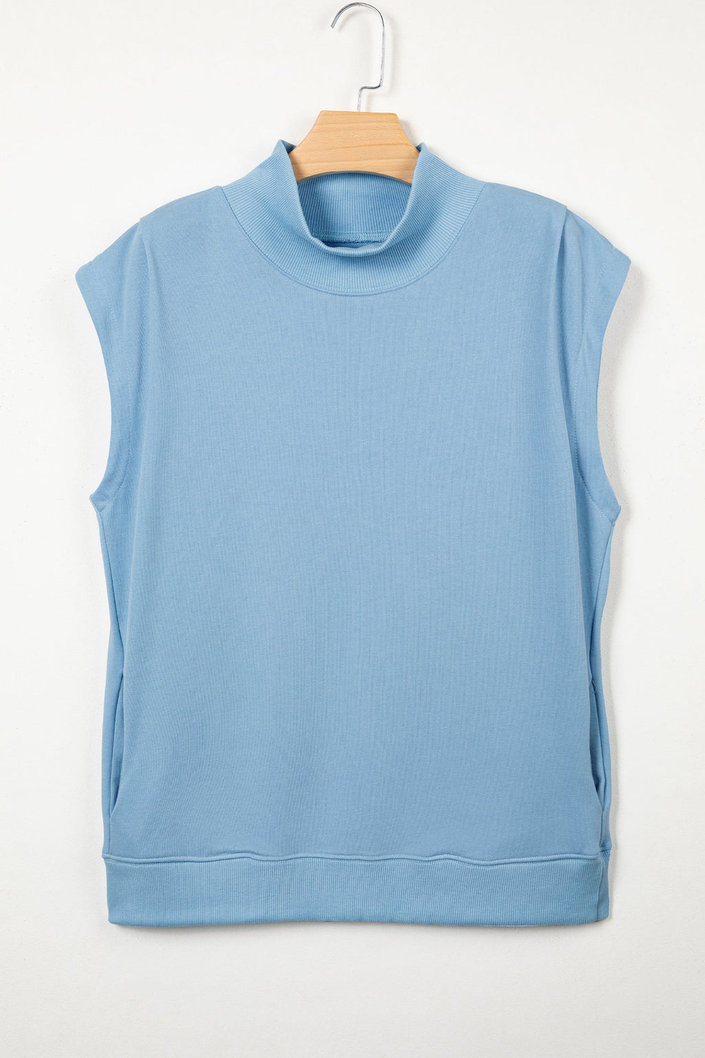 Myosotis Solid Color High Neck Cap Sleeve Loose Top