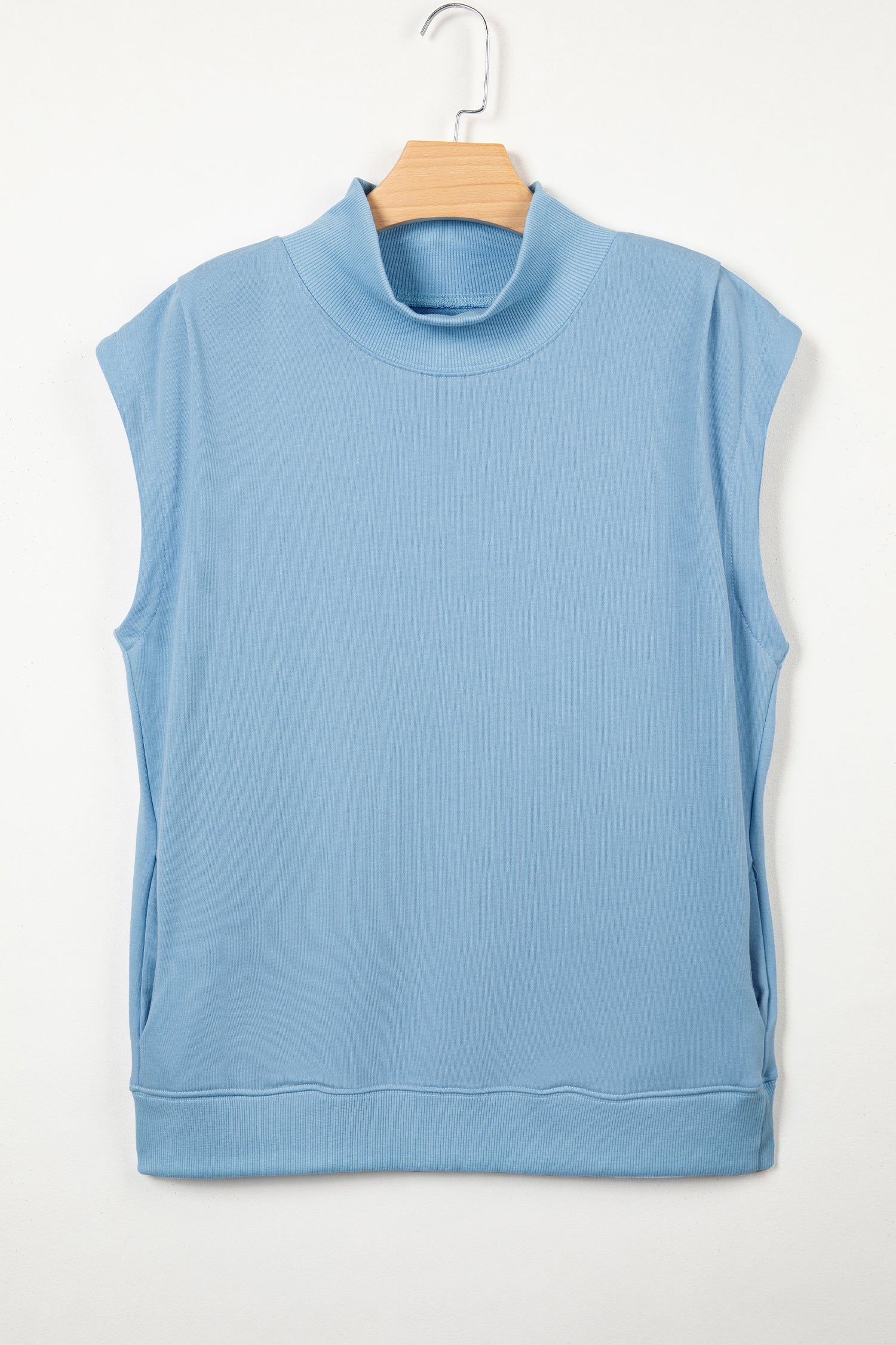 Myosotis Solid Color High Neck Cap Sleeve Loose Top