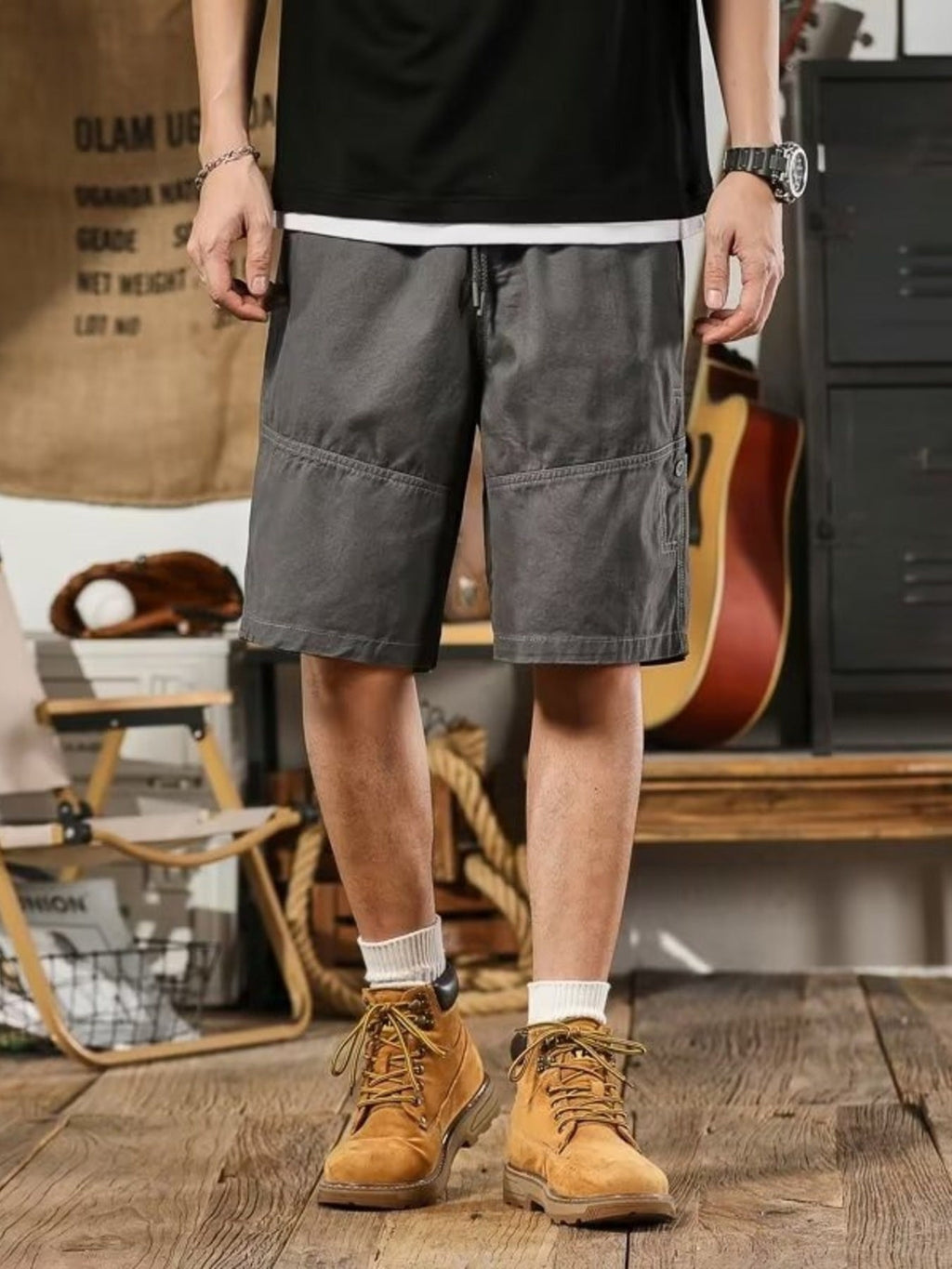 Men's Plus Size Drawstring Shorts with Pockets