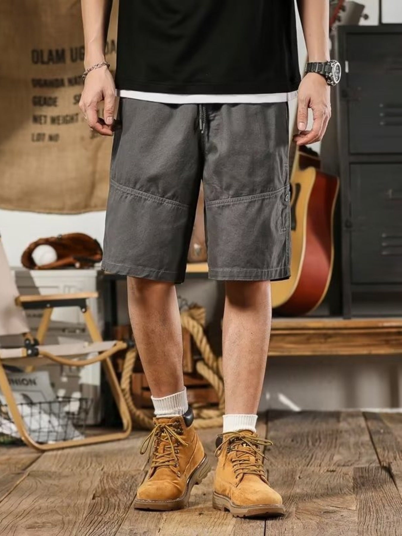 Men's Plus Size Drawstring Shorts with Pockets