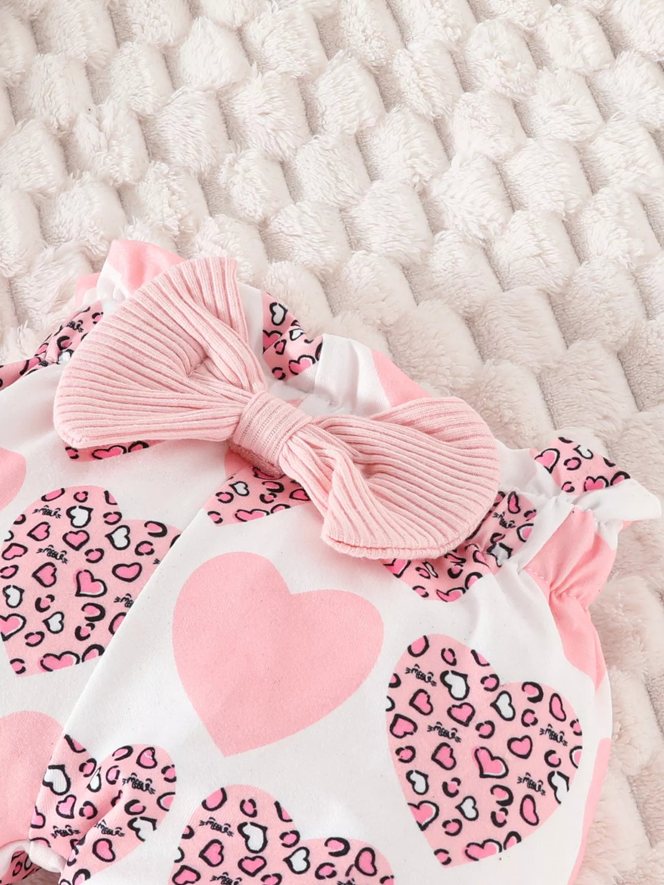 Children's Bubble Texture Long Sleeve Top and Pants Set with Headband