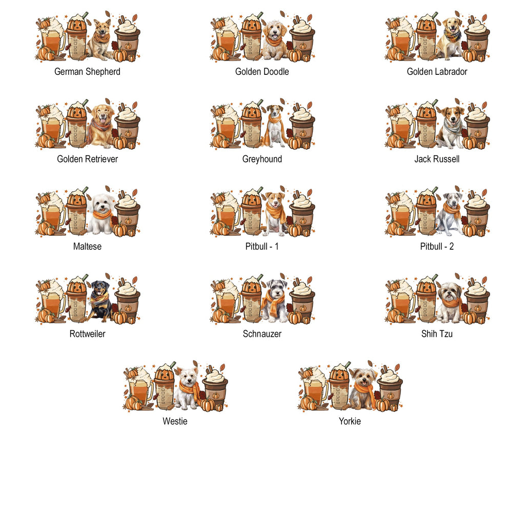 Autumn Dogs and Coffee, Many Breeds Available, Cozy Canine Lovers Collection Comfort Colors Tee