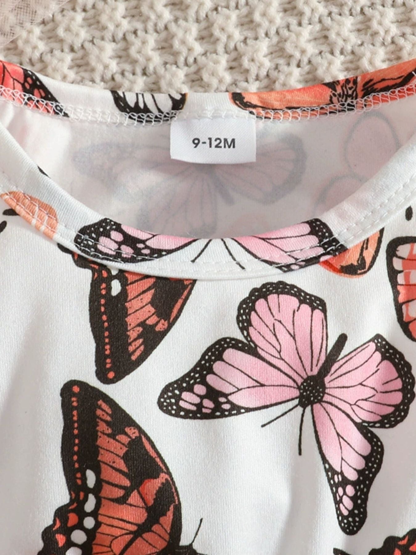 Children's Butterfly Print Dress and Ruffle Trim Cardigan Set with Headband
