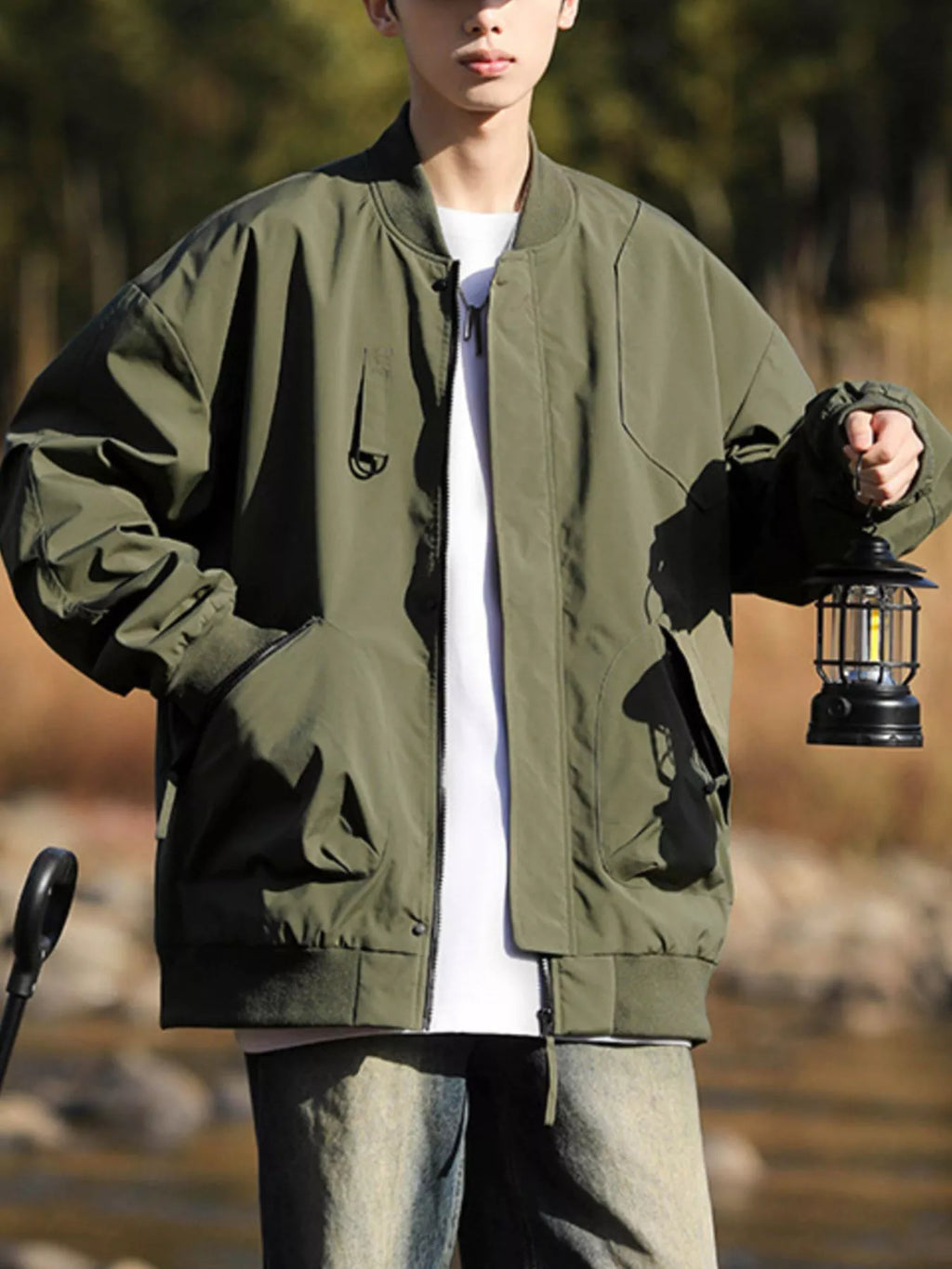 Men's Plus Size Casual Loose Fit Zip Up Jacket