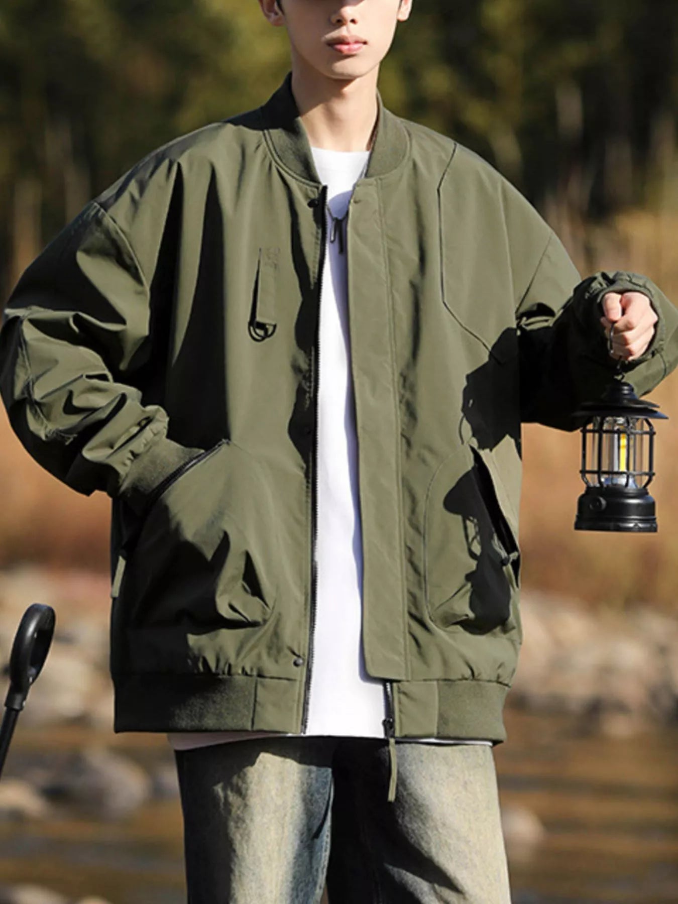Men's Plus Size Casual Loose Fit Zip Up Jacket