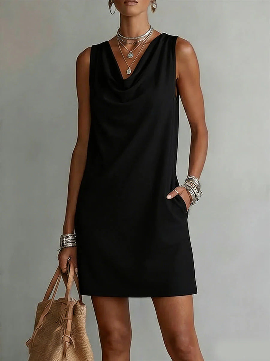 Women's Off-Shoulder Sleeveless Dress – Casual Midi Dress