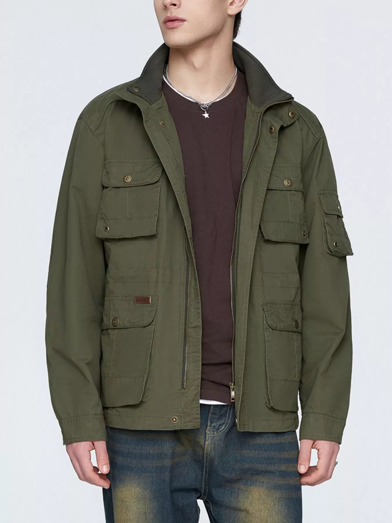 Men's Plus Size Multi-Pocket Zip Up Jacket