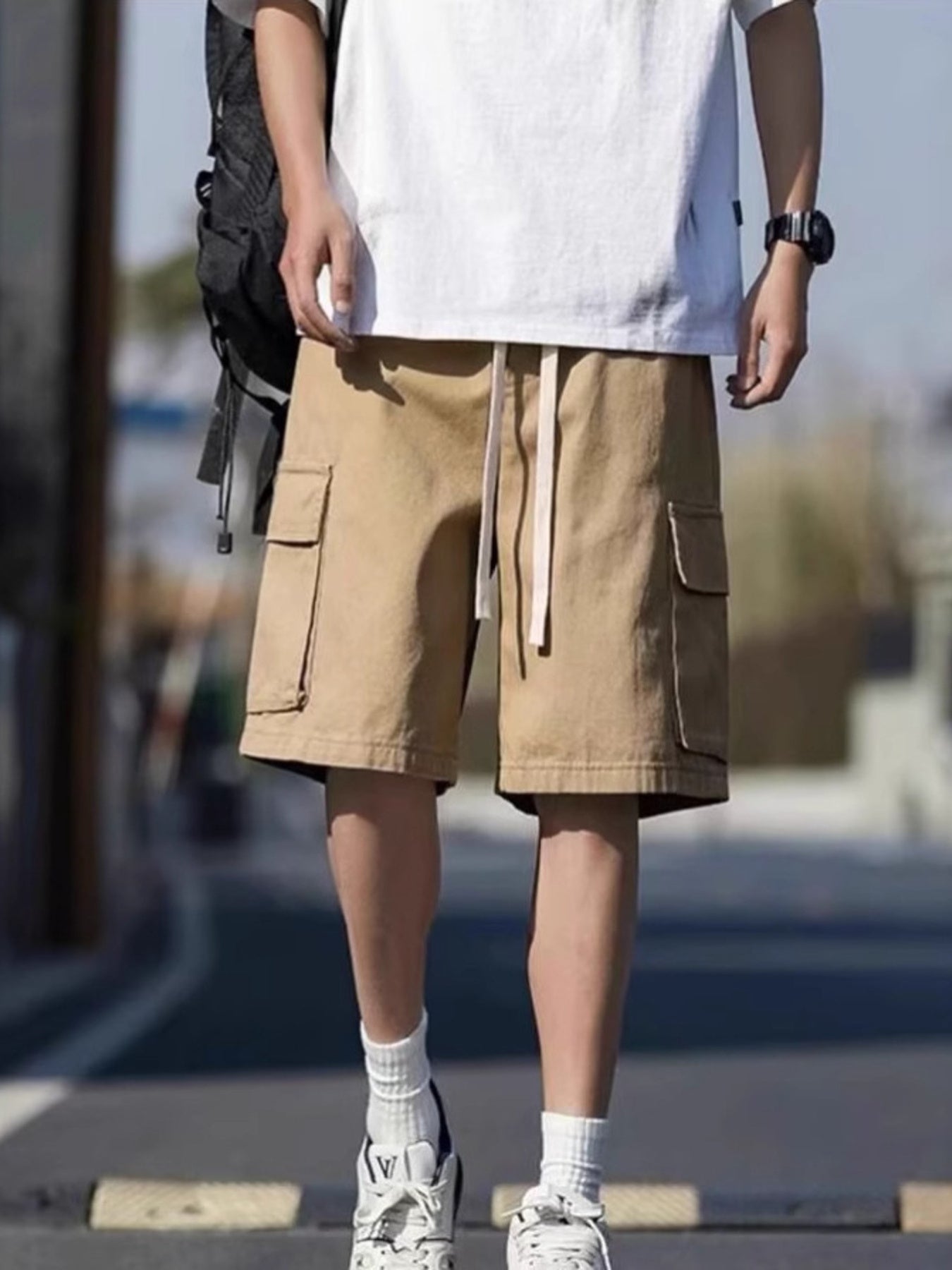 Men's Plus Size Casual Cargo Shorts with Drawstring