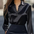 Women’s V‑Neck Business Casual Blouse – Relaxed Fit Long Sleeve Shirt