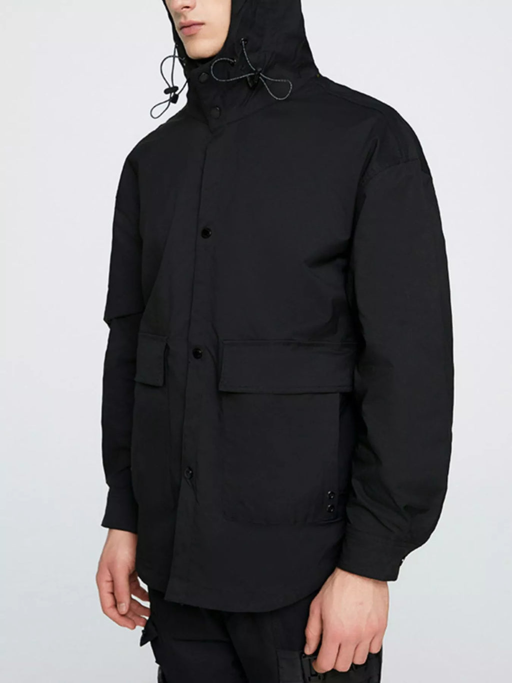 Men's Plus Size Urban Style Hooded Snap Down Jacket