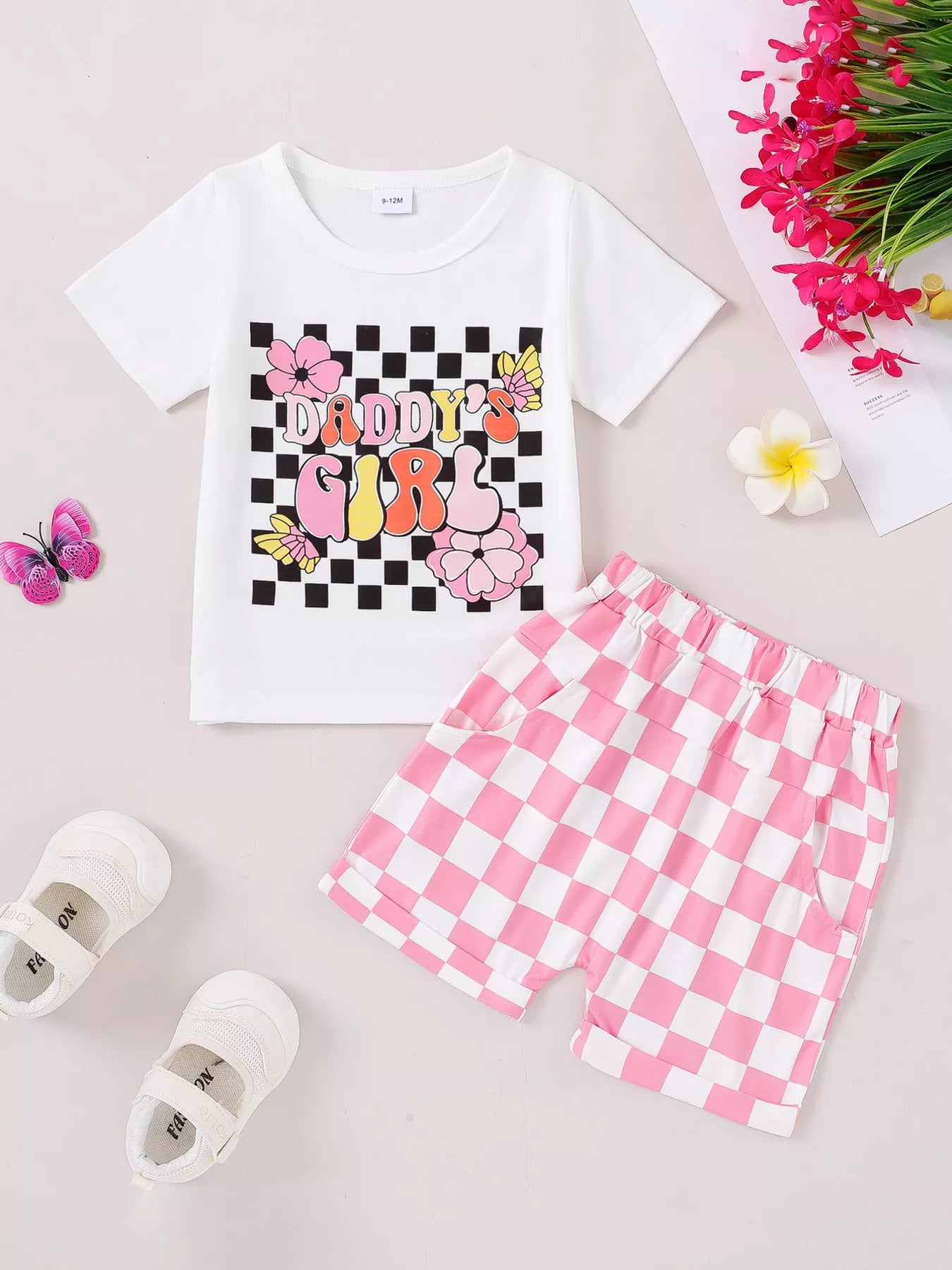 Children's Daddy's Girl Graphic Tee & Checkered Shorts Set