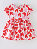 Children's Heart Print Ruffle Sleeve Casual Dress