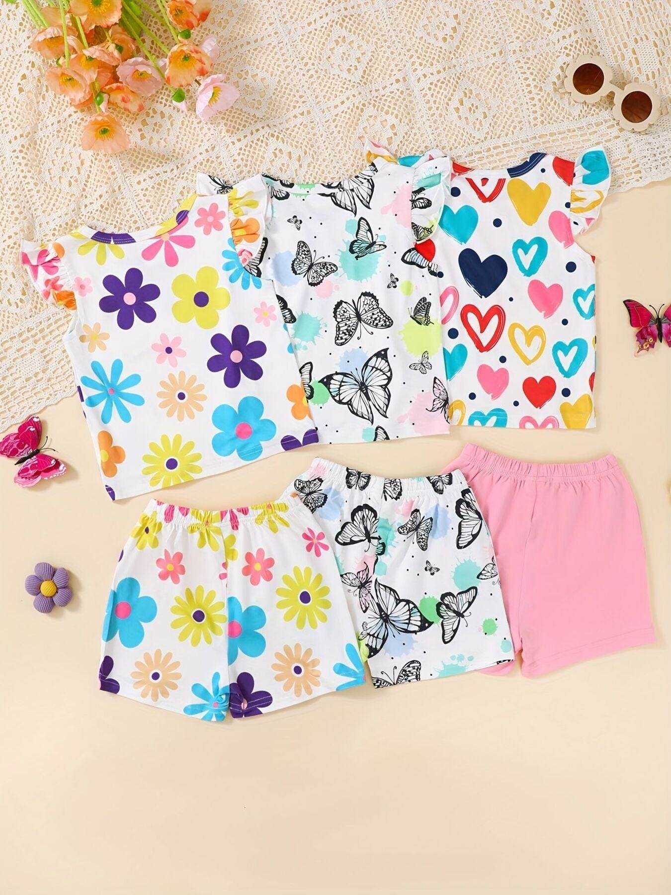 Children's 6 Piece Printed Tee and Shorts Set