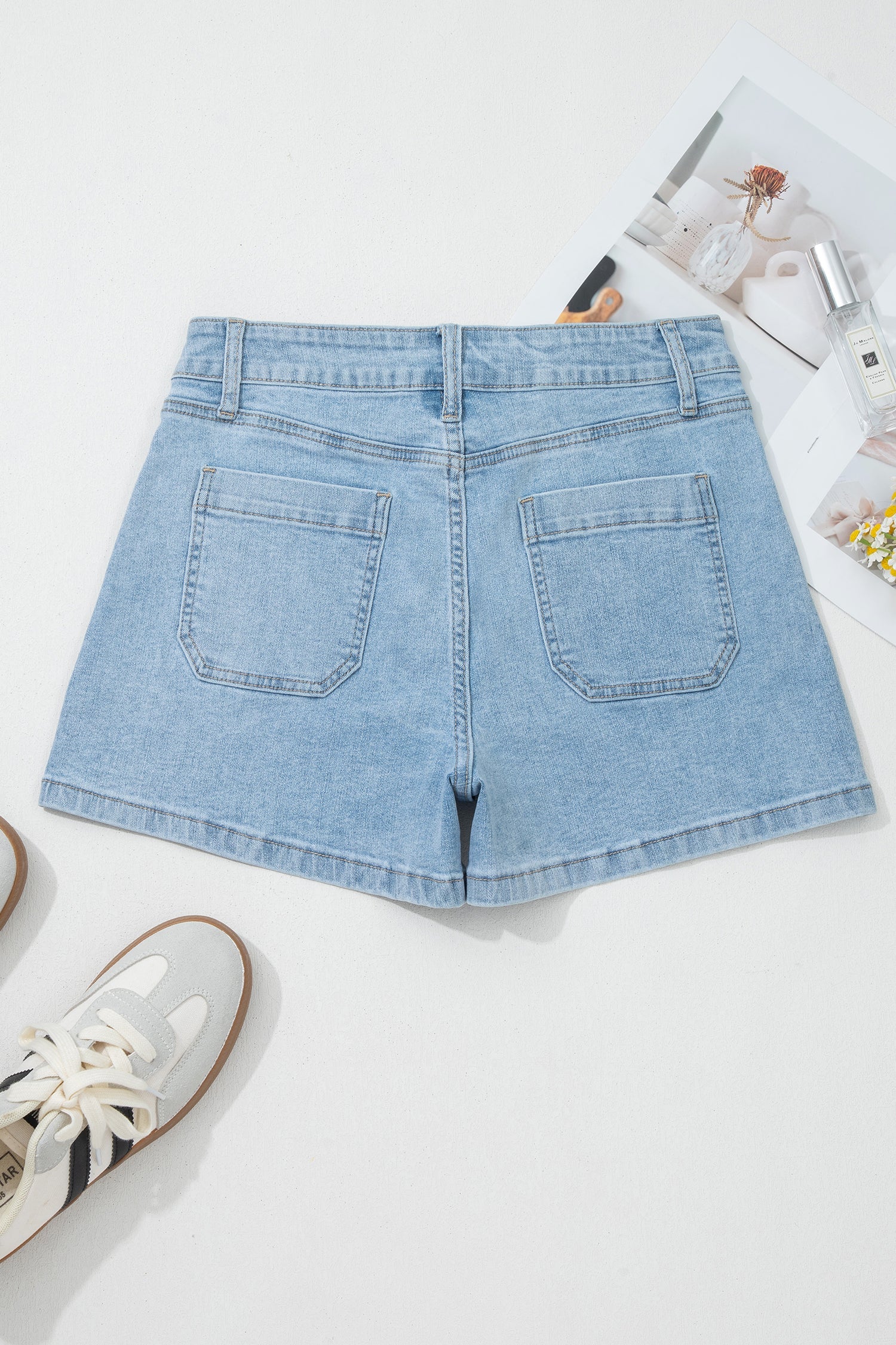 Myosotis High Rise Patch Pocket Denim Shorts