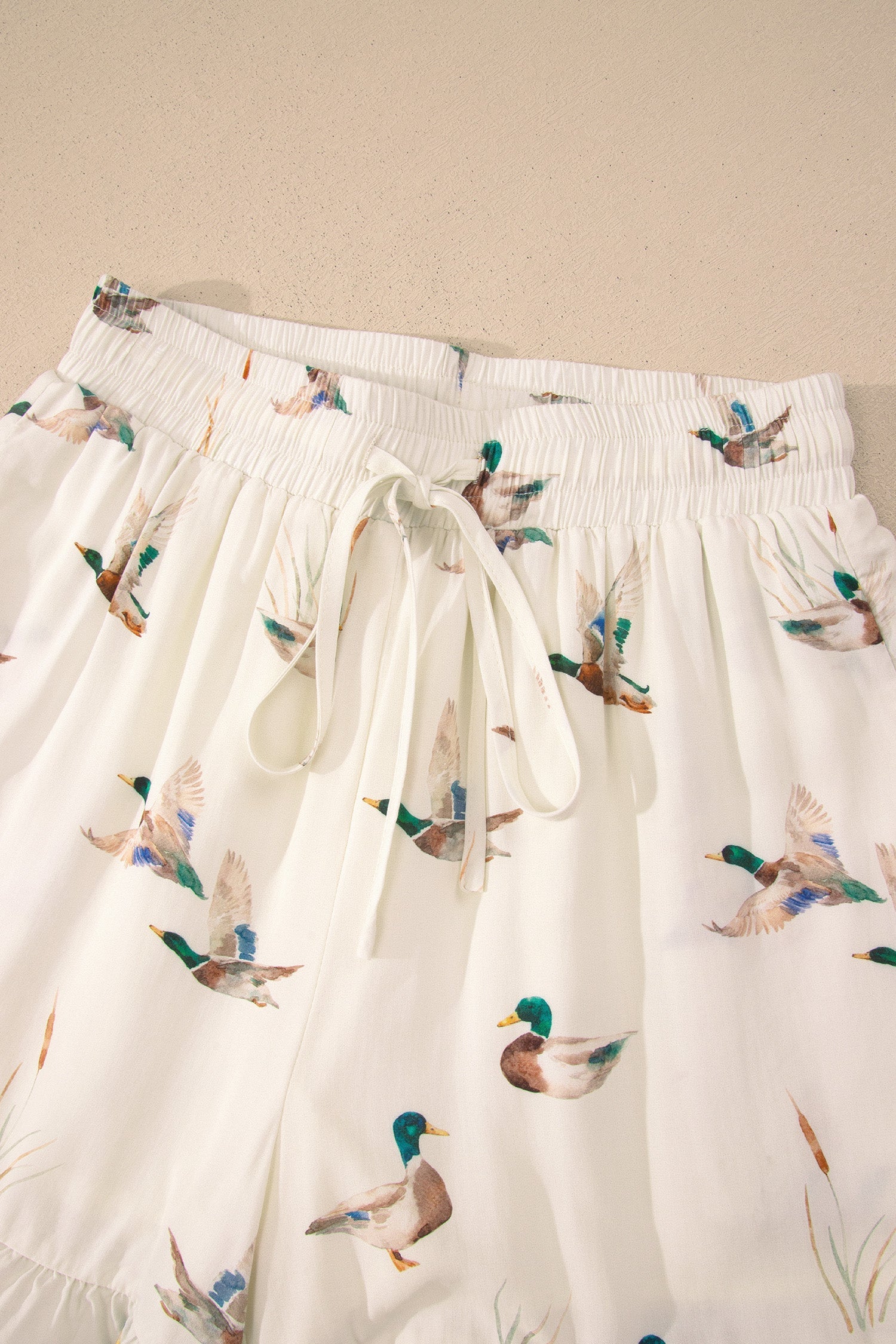 Beige Mallard Print Shirt Style Short Two Piece Set