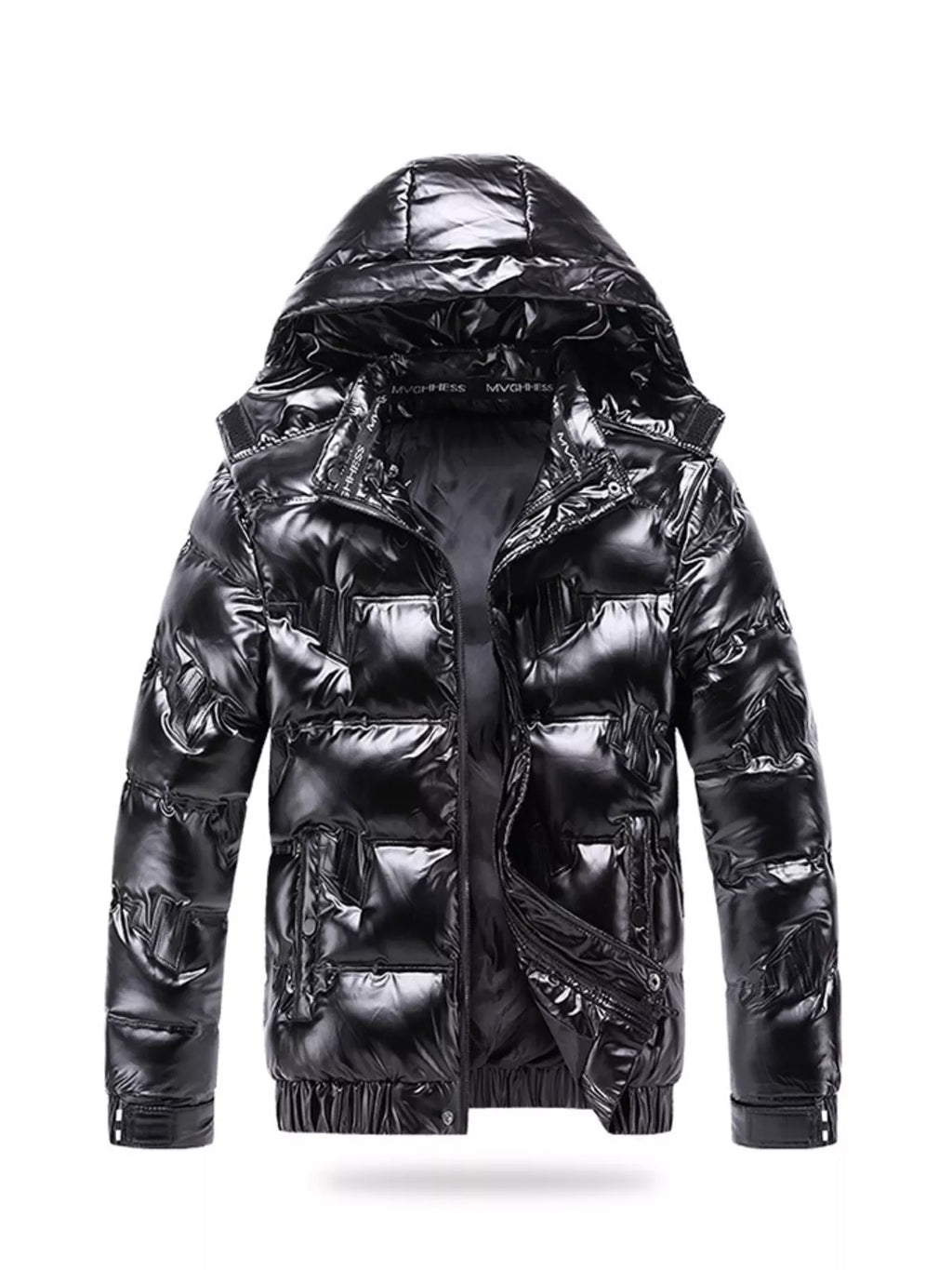 Men's Plus Size Zip Up Puffer Jacket with Hood
