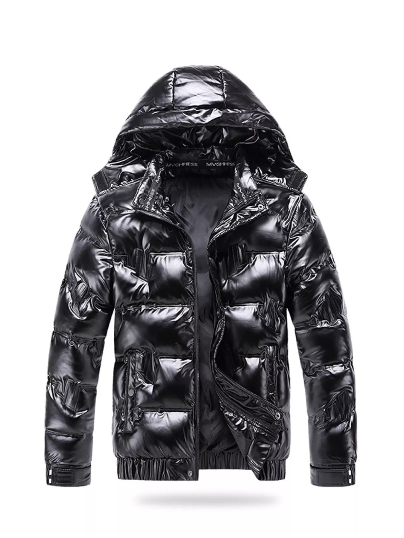 Men's Plus Size Zip Up Puffer Jacket with Hood
