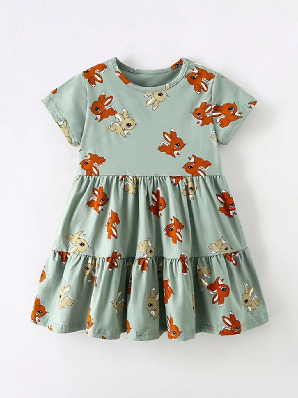 Children's Cute Cartoon Print Tiered Dress