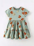 Children's Cute Cartoon Print Tiered Dress