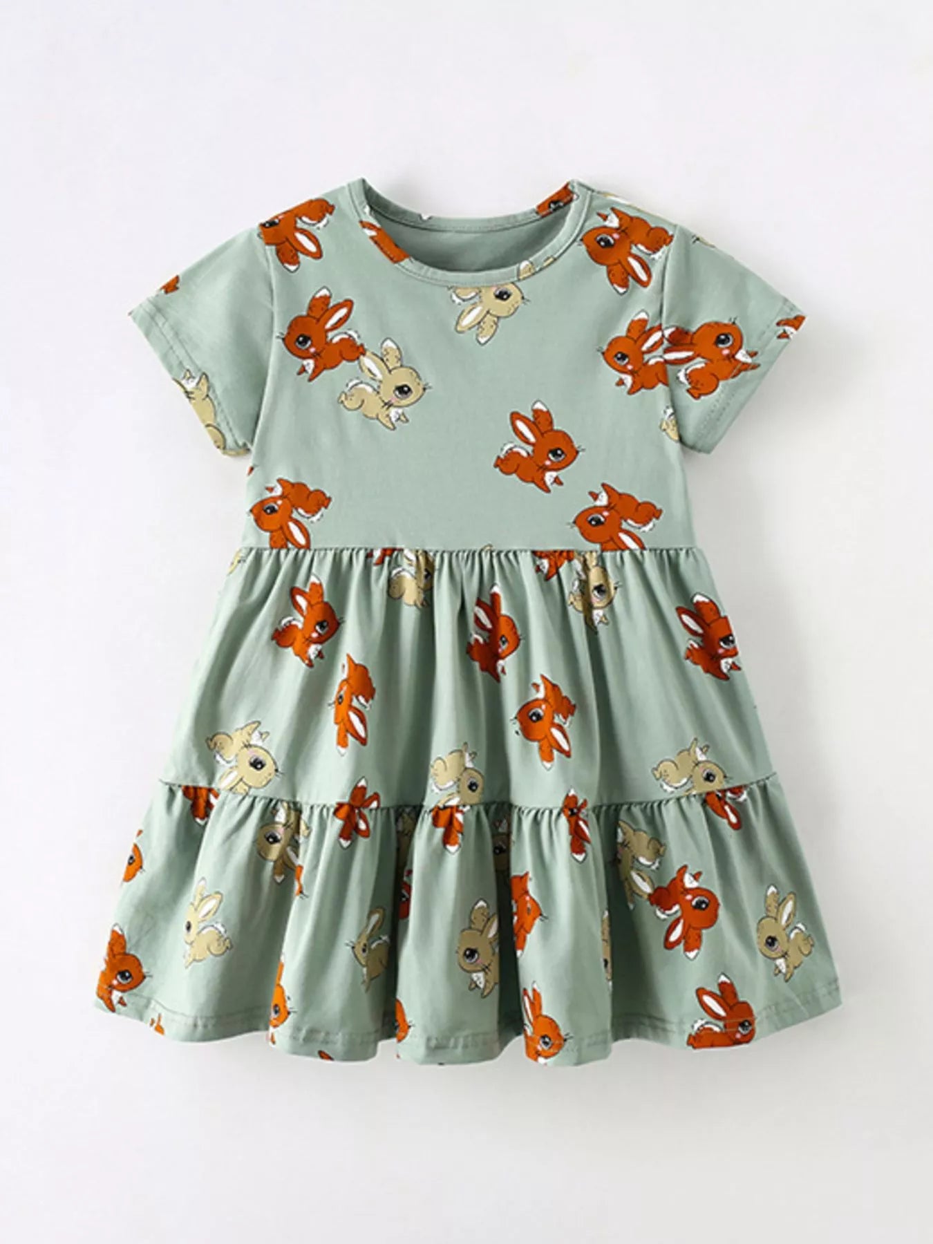 Children's Cute Cartoon Print Tiered Dress