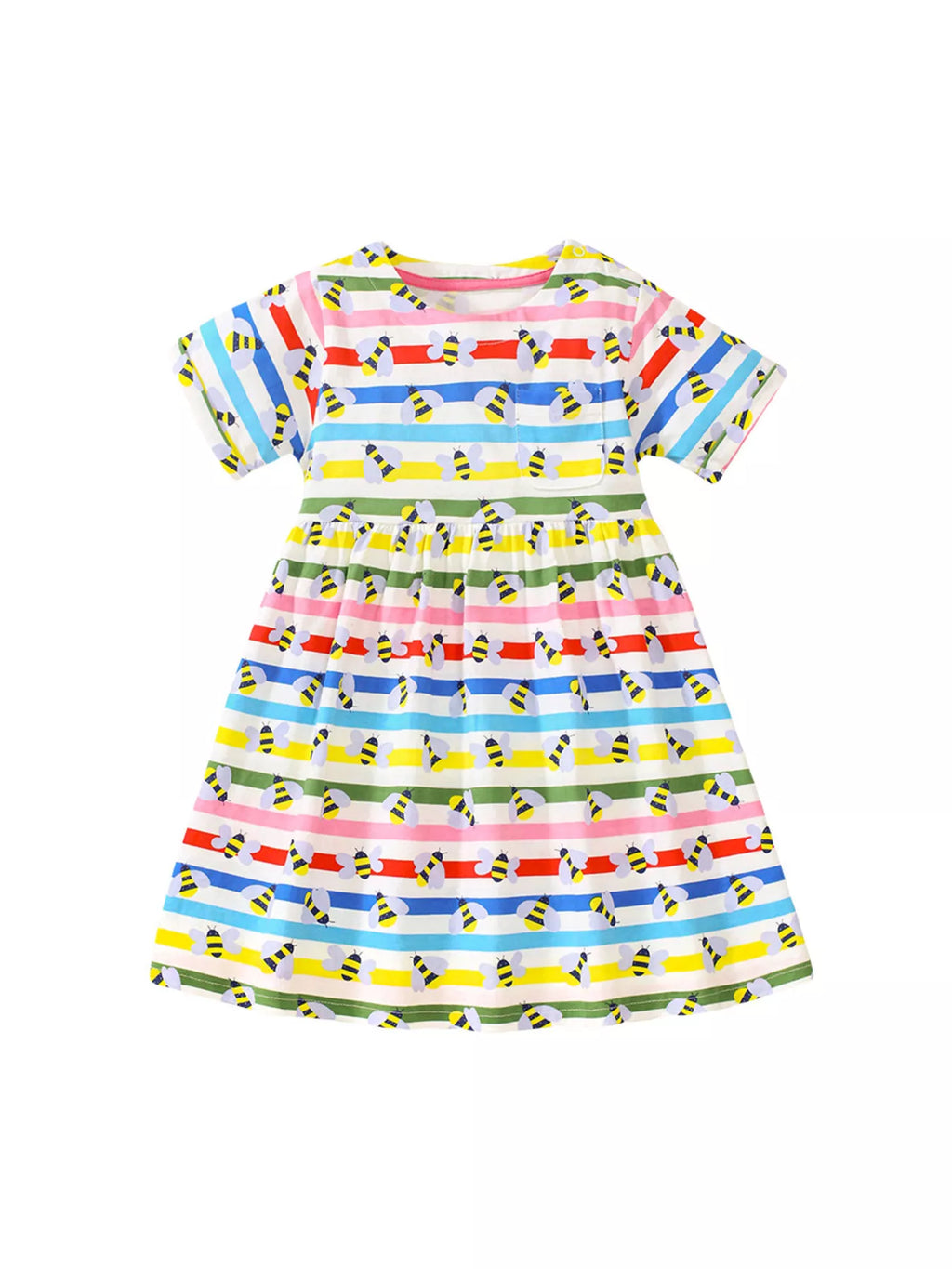Children's Striped Bee Print Casual Dress