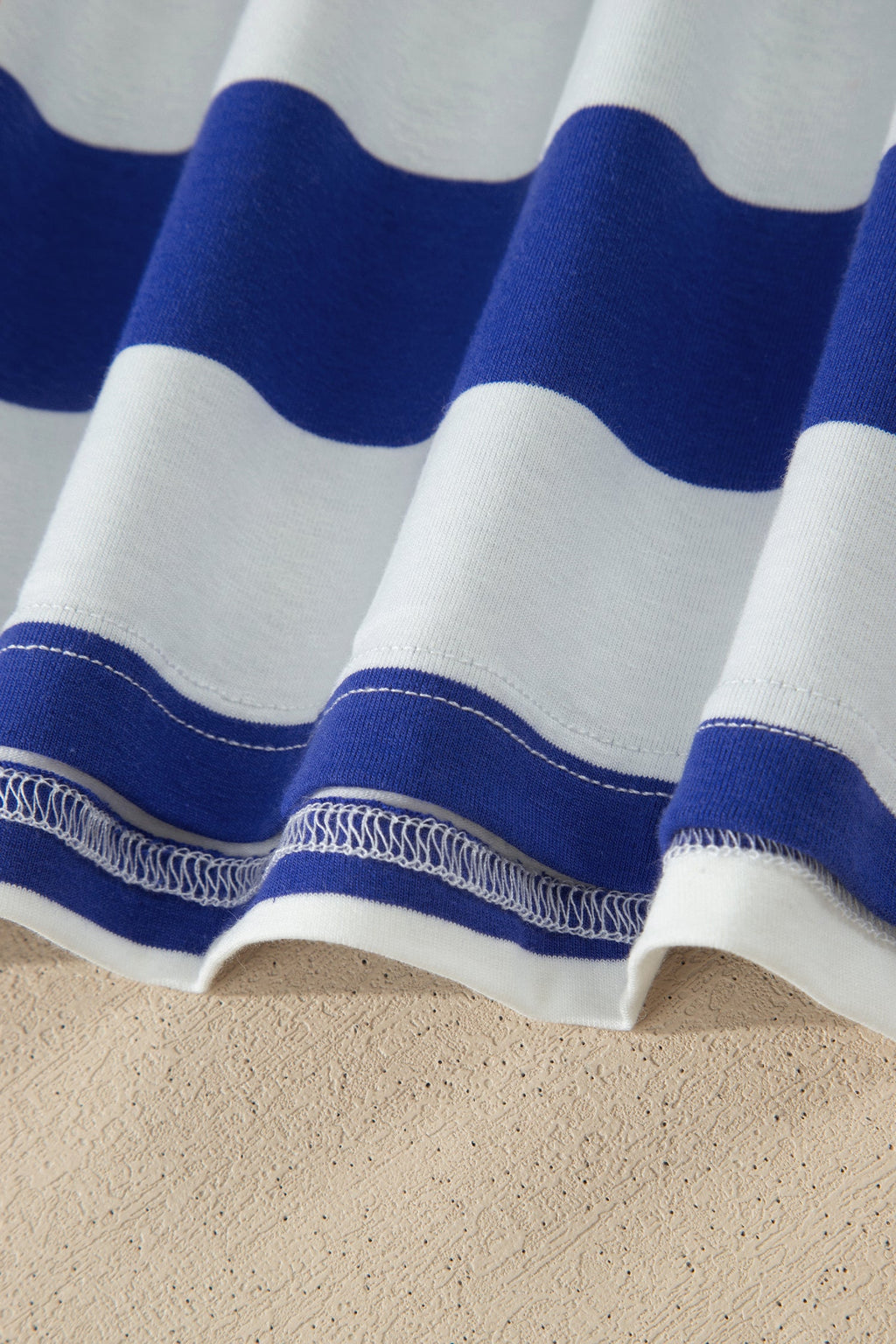 Blue Stripe Contrast Trim Round Neck Short Puff Sleeve Shift Mini Dress